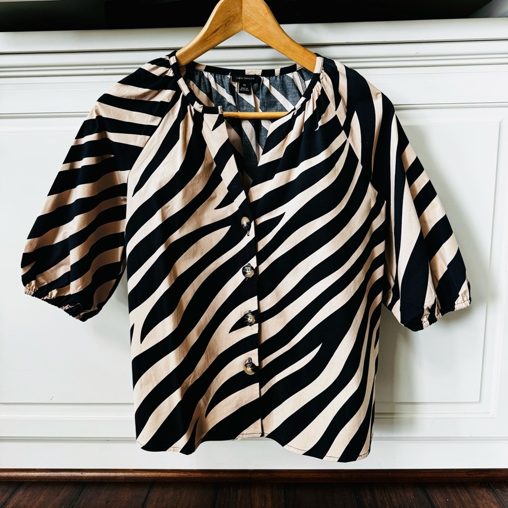 Ann Taylor Zebra Print Button Front Raglan Top - image 4